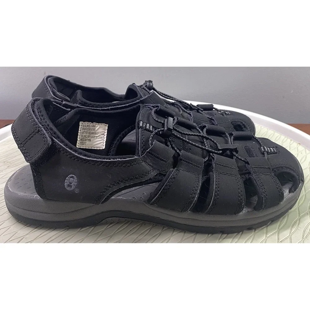 Coleman Chandler Men's Leather Hiking/ Outdoor Sandals Shoes- Black Sz. 9M‎